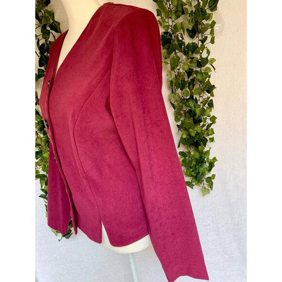 Vintage Kathie Lee Collection Maroon V neck Blazer with Shoulder Pads size 14 L - Picture 9 of 11